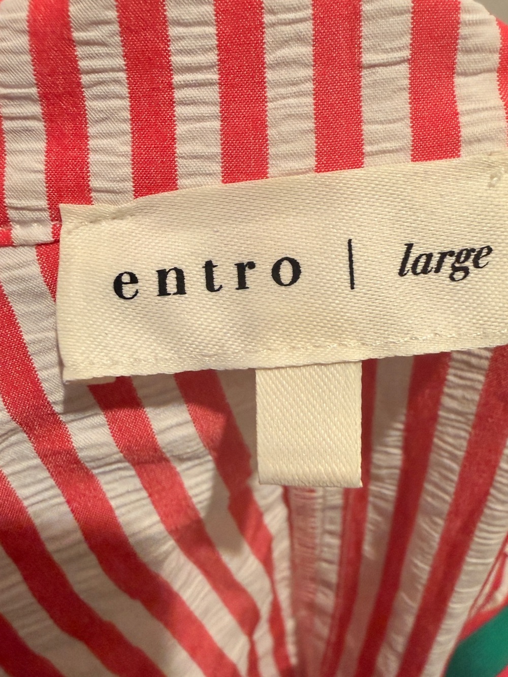 entro Pink and White Striped Popover with Green Trim Collar - Picture 6 of 9